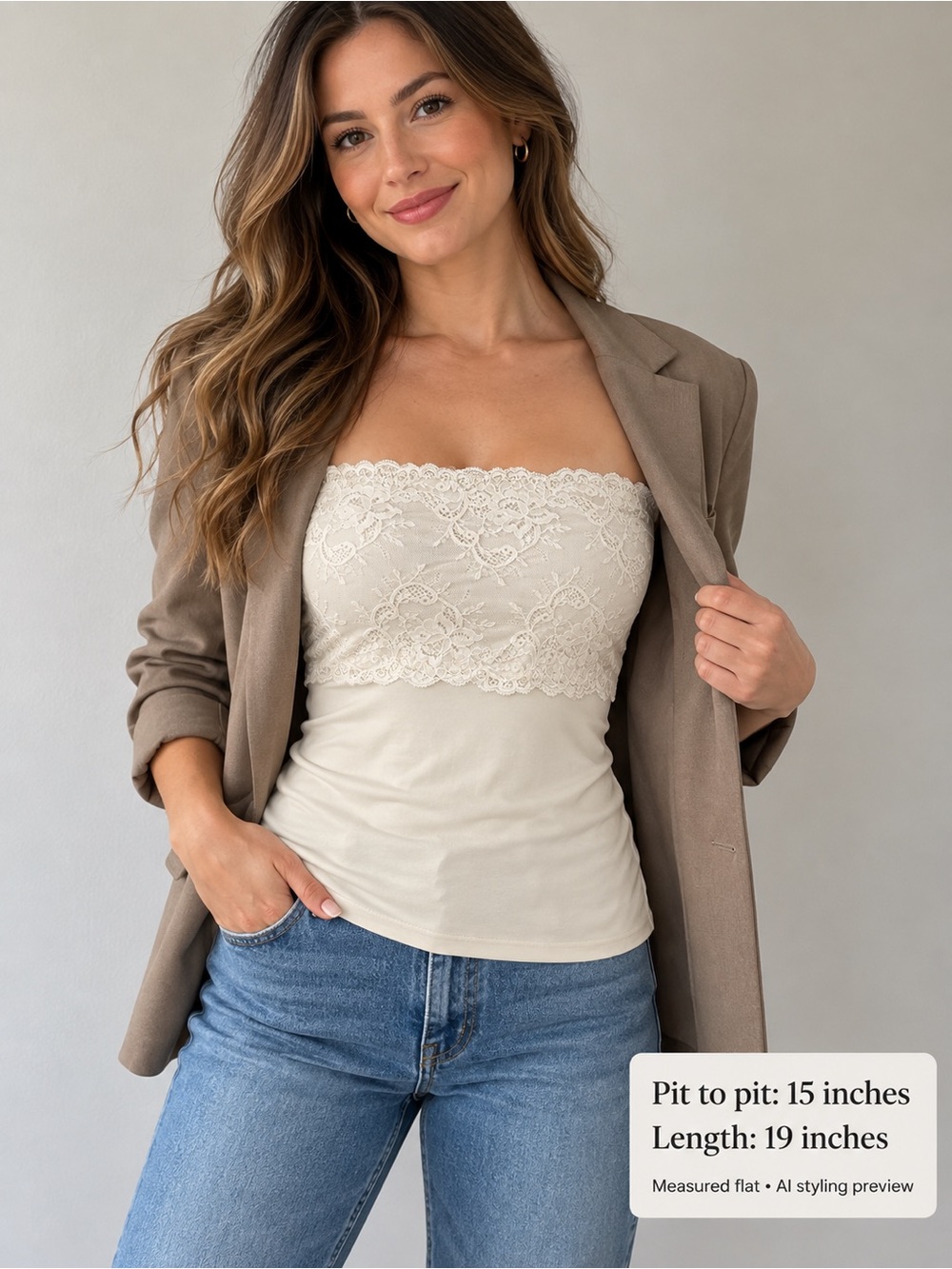 SPANX by Sara Blakely Ivory Lace Strapless Tube Top Womens Large Stretch